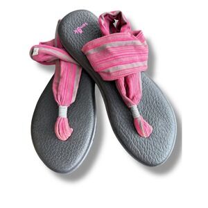 Sanuk Yoga Sling 2 Sandals Pink Gray Striped Comfort Casual Womens Size 9